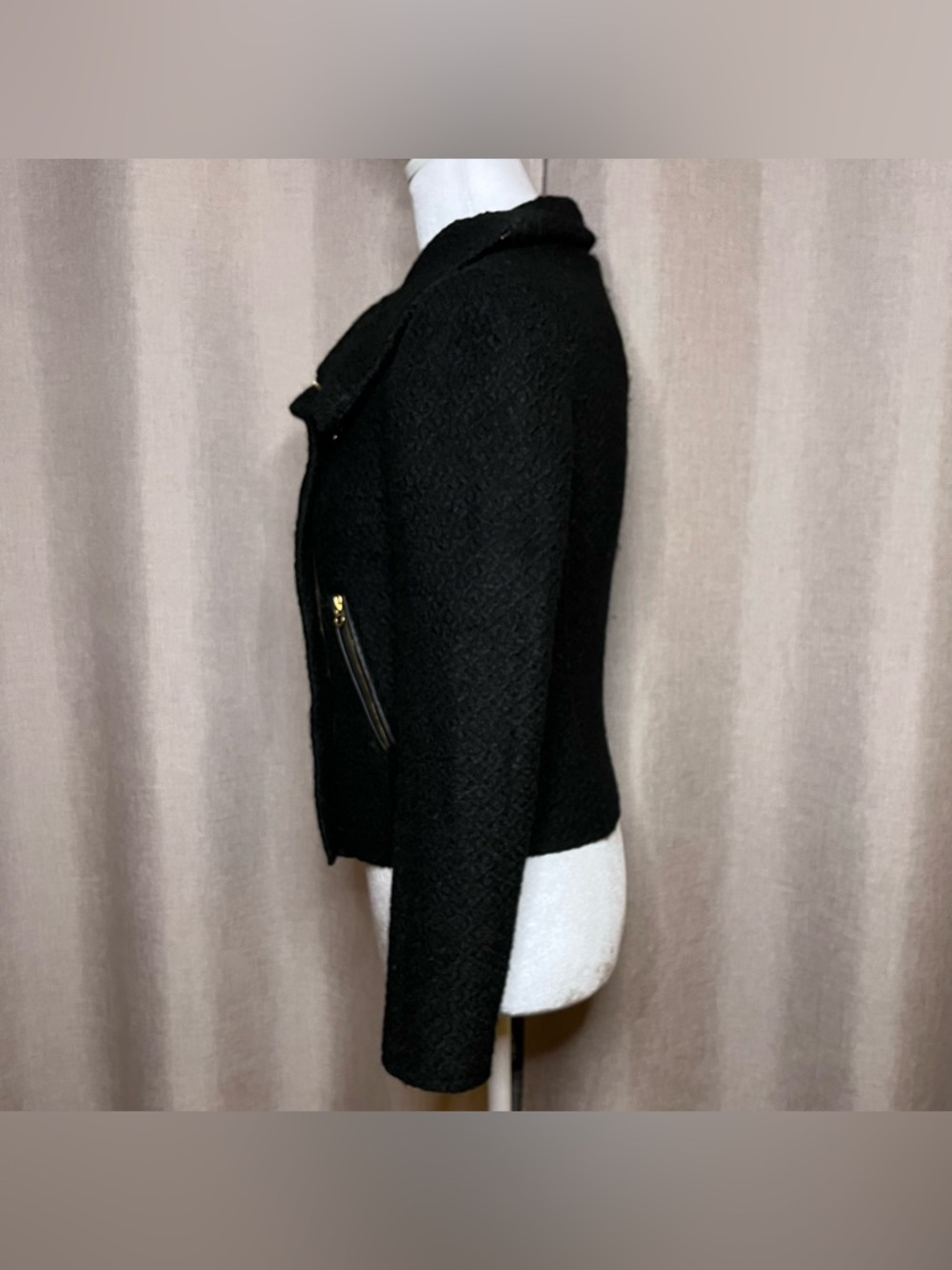 Vintage Y2K Juicy Couture Biker Moto Wool Jacket Coat Black Wool Tweed Women’s S - Picture 8 of 15